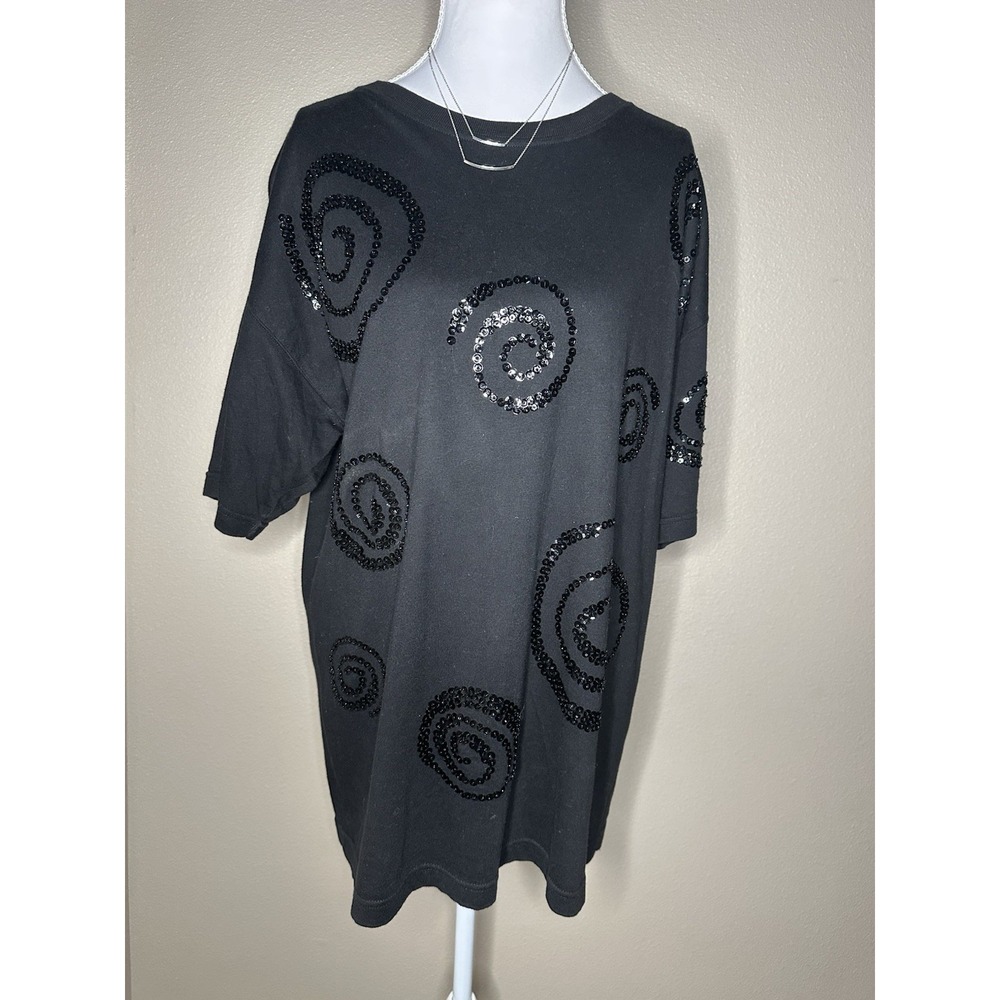 Vintage Classiques Black Sequin Swirl T-Shirt Sz S (Fits M/L) 100% Cotton